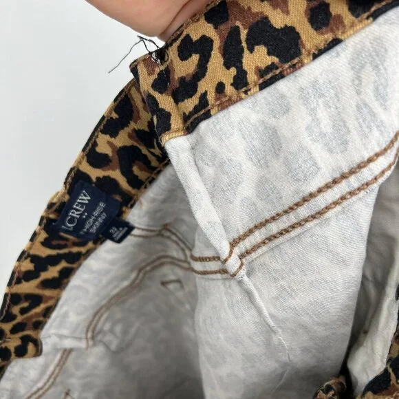 J.CREW 9" High Rise Skinny Jeans Size 32 Waist Exposed Button Fly Leopard Print - Picture 13 of 15